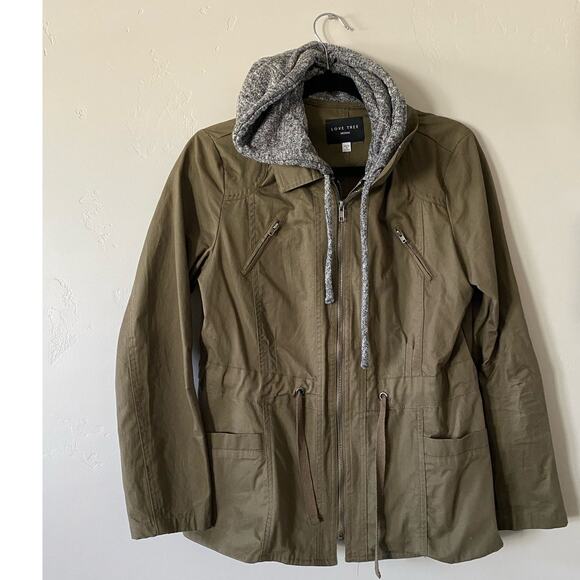 Love Tree Olive Green Women's Zip Up Hooded Cinch Waist Jacket- Size Medium - Picture 4 of 7